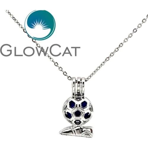 GLOWCAT KK637 Boys Gift - Soccer Shoe Sneakers Beads Cage Essential Oil Diffuser Pearl Cage Locket Necklace for Akoya Oyster