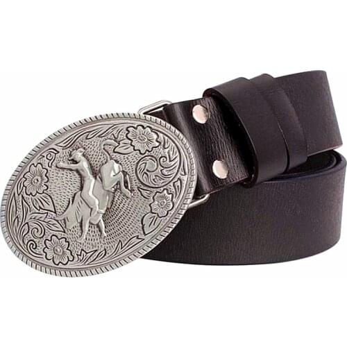 2018 Fashion cowskin leather belt men cowboy Bull riding metal buckle belt Western cowboy Genuine Leather belt