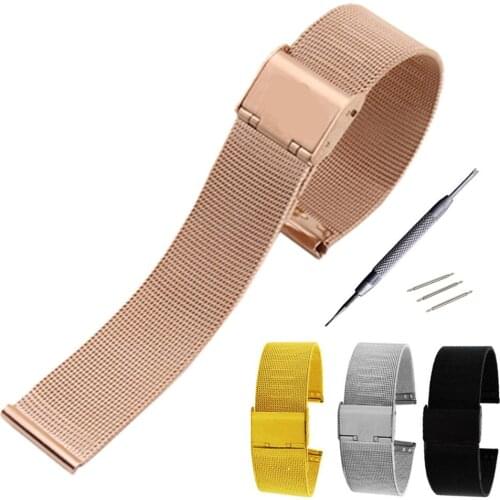 1012 14 16 18 20 22 24mm Milanese Stainless Steel 24mm Wrist Watch Band Strap in Black Gold and Silver Women Mens Watchbands