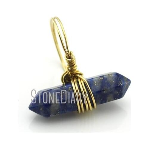 RM13030 10Pcs Blue Rock Ring Wire Wrap Gold Electroplated Faceted Double Point Ring 6-8