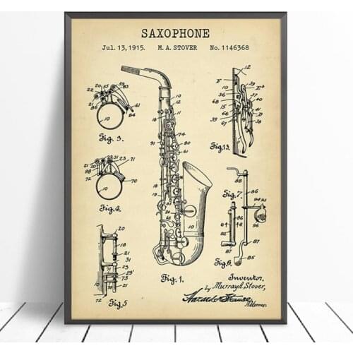 Saxophone Patent Vintage Poster Prints Musician Saxophonist Gifts Musical Instrument Blueprint Art Canvas Painting Wall Decor