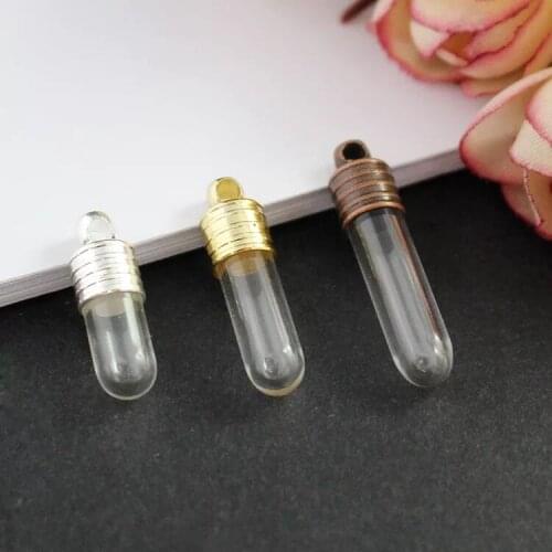 10X 15/20/25mm Tube shape glass vial pendant glass pendant wish perfume glass bottle locket necklace pendant name on rice bottle
