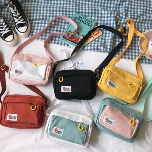 South Korea Ins Academy Girls Contrast Messenger Bag Female Student Arts Little Fresh Soft Sister Canvas Bag