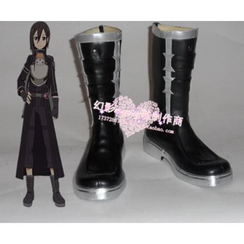 Sword Art Online Phantom Bullet Kirito Kirigaya Black Halloween Cosplay Boots Shoes H016