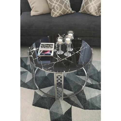 Black Marble Pattern Barlas Lux Stylish Silver Medium Tripod wohnzimmertisch طاولة غرفة معيشة столик из стекла