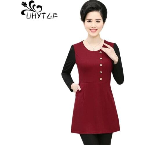 UHYTGF female T-shirt Fashion fake two pieces spring autumn t shirt womens long sleeve Pullover plus size T-shirts for women 584