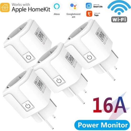 16A Wifi Tuya Smart Socket EU Electrical Socket Power Monitor Timer Plug Home Control Smart Life App Alexa Google Home HomeKit