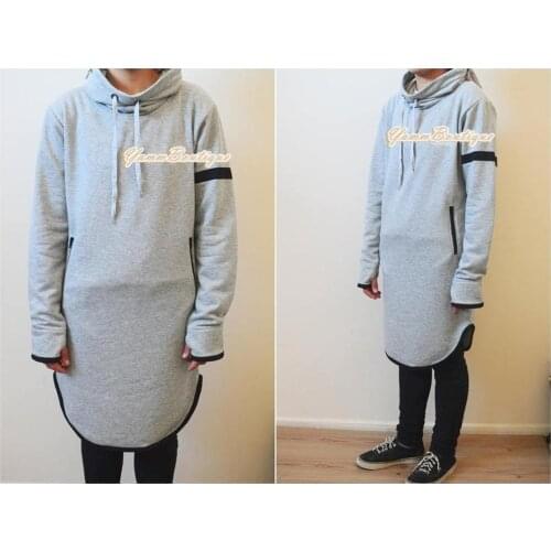 Turtleneck Womens Rib Edge Fleece Cotton Overlong Oversized Hoodie Women Tunic / With Black Edge Cords