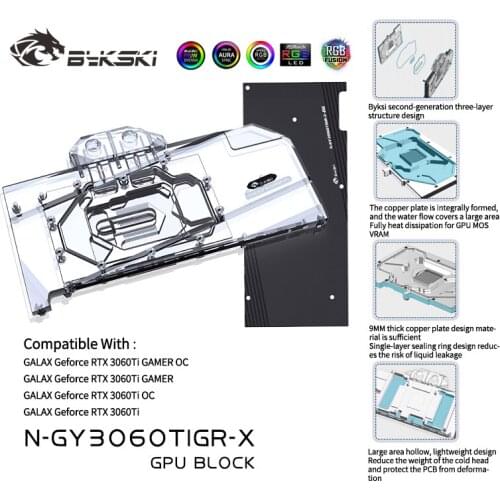 Bykski GPU Water Cooler For GALAXY RTX 3060TI GAMER OC/3060 TI Starshine OC, VGA Block With Back Plate,5V/12V N-GY3060TIGR-X