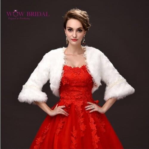 Wowbridal 2021 Graceful Wedding Jacket Faux Fur Lace Embroidery Appliqued Shawl Bridal Coat Accessories PJ0056