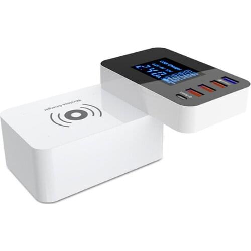 4 USB Ports QC3.0 Type-C USB LCD Display Phone Charging Station Wireless Charger for Phone Tablet Power Socket Charging Station