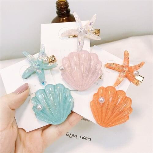 Jelly Color Starfish Shell Pearl Hairpin Small Fresh Bangs BB Clip Back Head Slides Girl Heart Lovely Sweet Hair Accessories