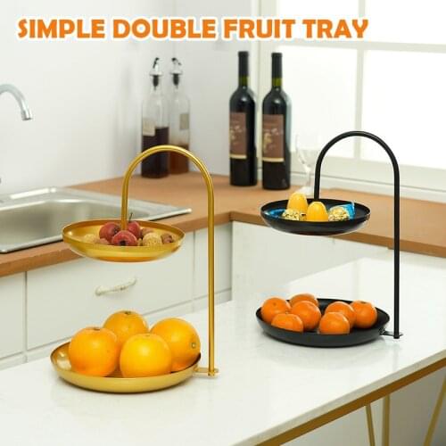 Iron Fruit Storage Basket Nordic Modern Design Metal Gold 2 Tier Dessert Rack Plates Fruit Tray Desktop Storage Living Room Home