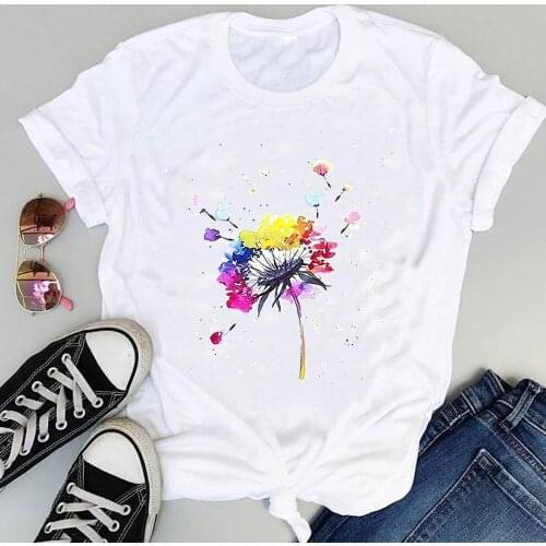 Women Cartoon Watercolor Printing Cute Short Sleeve Sweet Summer Fashion Print Lovely Clothes Tops Tees Tshirt T-Shirt
