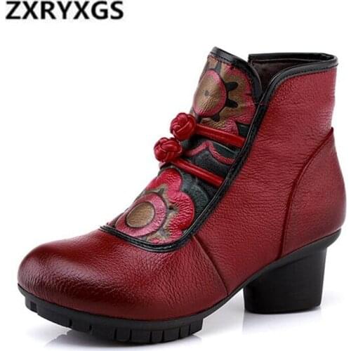 New Fashion top Cowhide printing Leather Boots 2021 Autumn Winter Boots Women Shoes Women Boots Comfort Warm shoes Ankle Boots