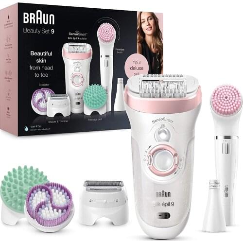 Original BRAUN Set Beauty 9-995 Epilator For Women Cordless Wet & Dry Rechargeable Hair Removal Machine Bikini Body Depilator