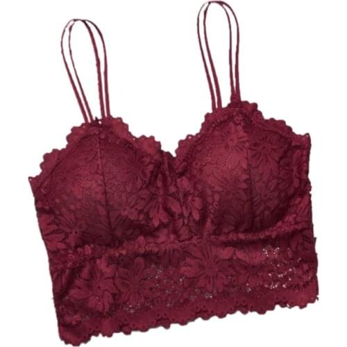 Women Sunflower Lace Bralette Wireless Padded V-Neck Strappy Solid Bra Camisole