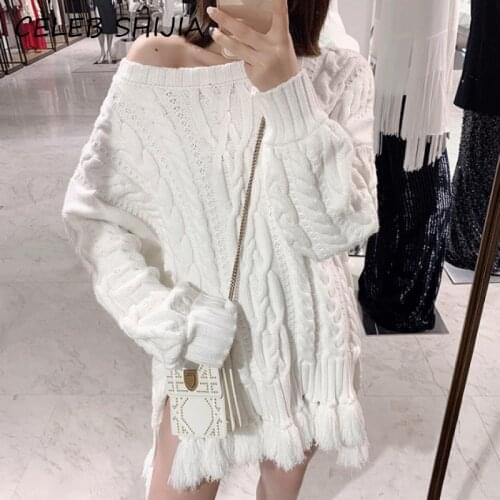 Autumn Twist Sweater Woman Tassel Long-sleeve White Knitting Pullover Woman Winter Korean Streetwear Warm Knit Jumper Fall