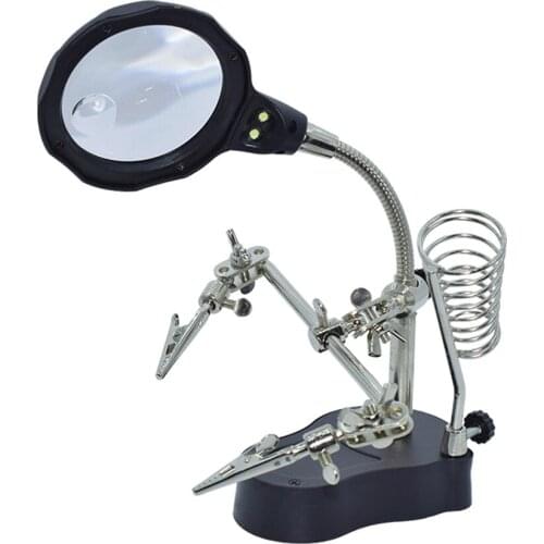 Welding Magnifying Glass 3.5X-12X lens Auxiliary Clip Loupe Desktop Magnifier Third Hand Soldering Repair Tool With LED Light