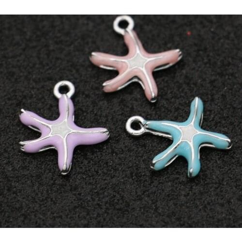 10pcs Enamel Silver plated Starfish Charms Pendant for Jewelry Making Earrings Bracelet Necklace Accessories DIY Craft 19x17mm
