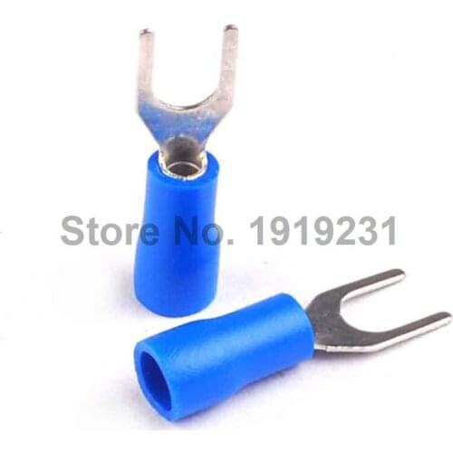 100PCS SV1.25-4 Terminals Connector 1.5 Square Y-Shaped Type 1-3U Fork Insulated Terminal Forks Blue