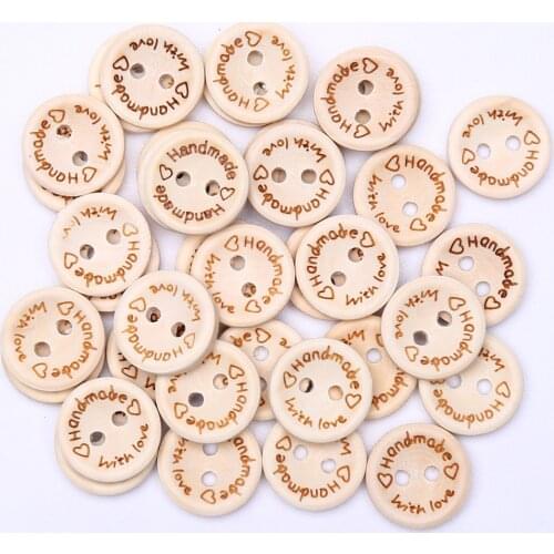 1000pcs Handmade With Love Natural Wood Buttons Sewing 2 Holes Round Button Embellishments Cardmaking Scrapbook