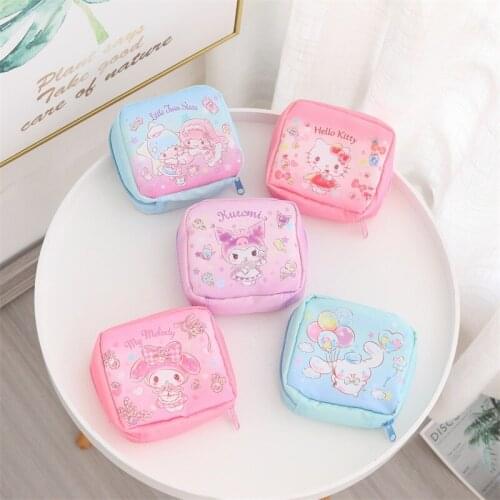 11.5cm Kawaii Sanrioed HelloKt Mymelody Kuromi Cinnamoroll LittleTwinStars BadBadtz-maru Cartoon Sanitary Napkin Storage Bag