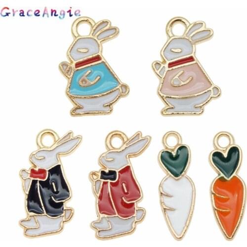 12pcs Rabbit Carrot Sweet Jewelry Charms Cute WomenGift Keychain Pendant Earrings Necklace Bracelet DIY Handmade Anklet Choker