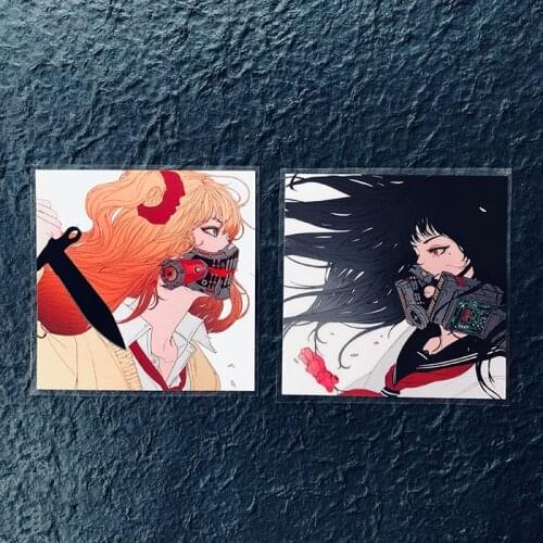 2pcs Car Styling Vinyl Decals Motorcycle Auto Sticker for Cartoon Anime Mechanical fFunction Machine Beauty Rock Girl