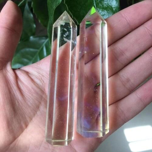 2pcs Light yellow Smelt Quartz Crystal Terminated Wand Point Reiki Healing Quartz Wand Crafts Home Decoration 70-75mm