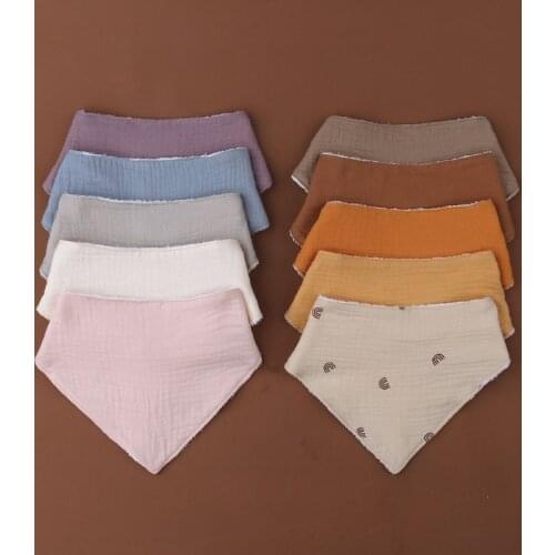 24BE Baby Feeding Drool Bib Solid Color Snap Button Saliva Towel Soft Cotton Triangle Burp Cloth for Newborn Toddler