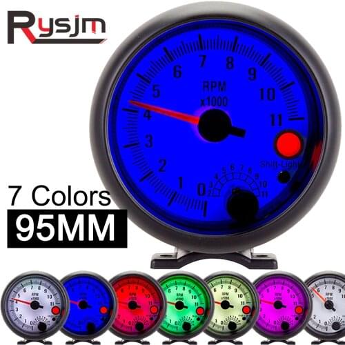 3.75 Inch 95mm Tachometer for boat motorcycle Car Gauge 7 LED Colors Adjustable 12V 0-11000 rpm meter Racing tacho Shift-Light
