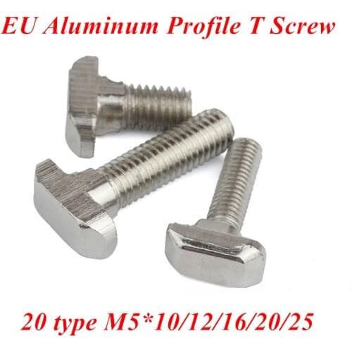 50pcs 2020 Series M5 Hammer Head T Screw Bolt carbon steel Nickel plated T Screws for 2020 EU Alu profile cnc parts