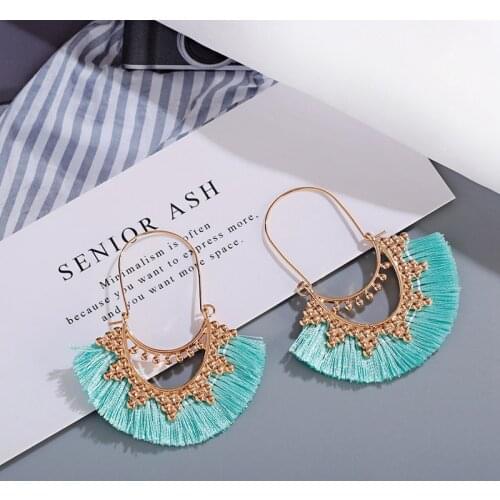 7 Color Bohemia Green Tassel Earrings For Women Elegant Gold Sector Alloy Earring Fashion Jewelry Orecchini Pendientes Mujer