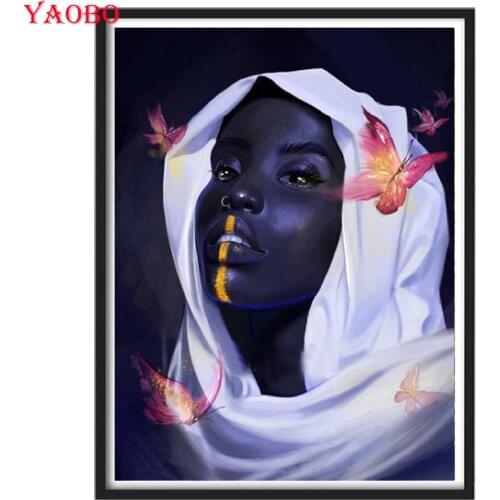 Full Drill Square Diamond embroidery Black African Woman Butterfly Diamond Painting cross stitch diy Diamond mosaic handCraft