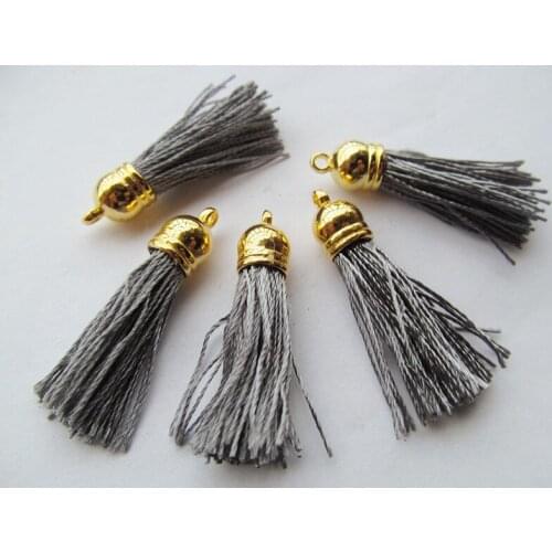Free Shipping 100Pcs 45mm Golden Plastic Caps Handbag Tassels,DIY Accessories,Grey Silk Cord,Chamois Macrame Bag Component