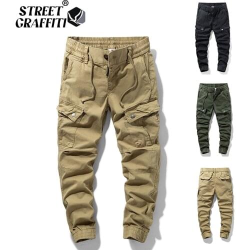 2021 New Spring Mens Cotton Cargo Pants Clothing Autumn Casual Fashion Elastic Waist Quality Pantalones Tipo Cargo Pants Men