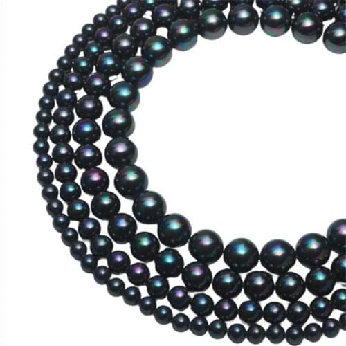 Natural Stone Beads Black Rainbow Shell Pearl Loose Beads For Jewelry Making DIY Bracelet Necklace Accessories 15''4/6/8/10/12mm