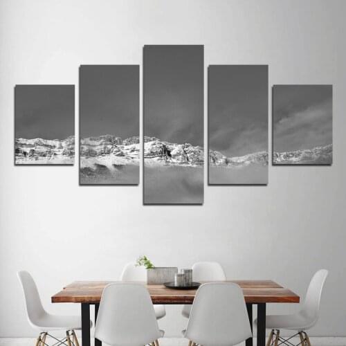 Black And White Landscape Pictures Snow Mountain Wall Art Pictures Canvas Painting Posters 5 Panel Living Room Home Decor