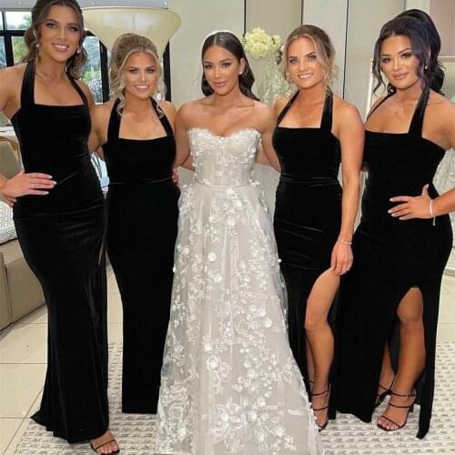 Long Satin Straight Neck Bridesmaid Dresses with Slit Straps Floor Length Zipper Back Formal Wedding Party Gowns