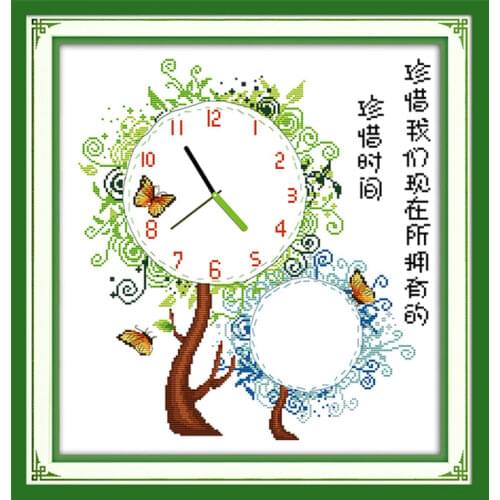Cherish what you have cross stitch kit 14ct 11ct count print canvas wall clock stitching embroidery DIY handmade needlework