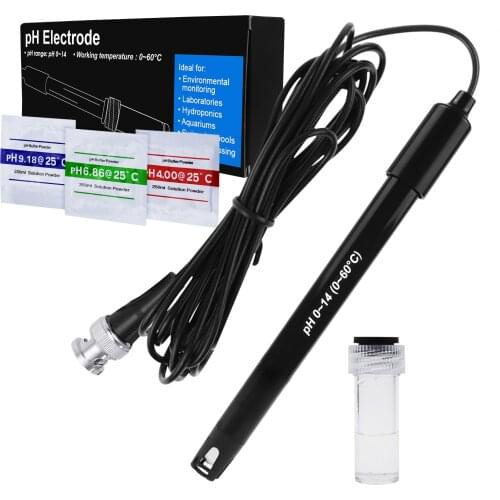 PH Electrode Probe 0-14pH with Calibration Powder BNC Connector & 300cm Cable for Wide Application