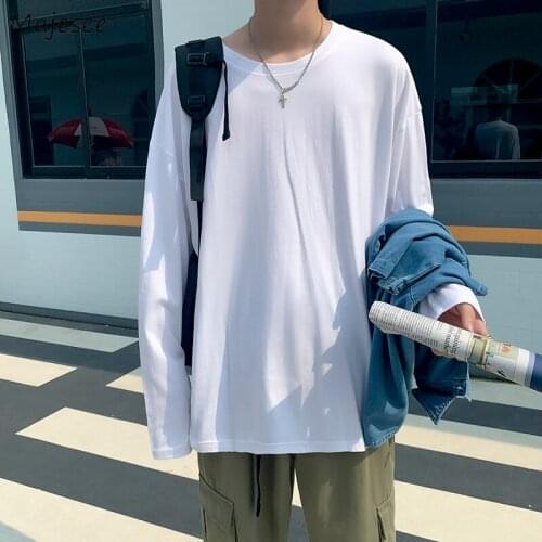 Long Sleeve T-shirts Men All-match Streetwear Solid Korean Style Casual Basic Male Top Plus Size M-3XL High Quality Fashion Ins