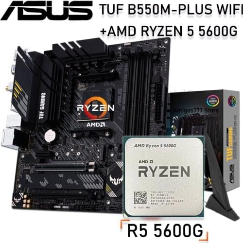 Asus TUF GAMING B550M-PLUS (WI-FI) Gaming Motherboard Combo With AMD Ryzen 5 5600G CPU Ryzen Set AM4 AMD B550 Placa-mãe 5600G