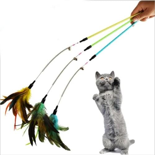 Cat toys Colorful new Feather Wand With Bell Cat Teaser Feather Interactive Stick Toy Wire Chaser Wand Toy Pet Supplies