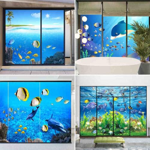 Custom wardrobe sliding door sliding door sticker glass wall partition film waterproof sticker sunshade film underwater world