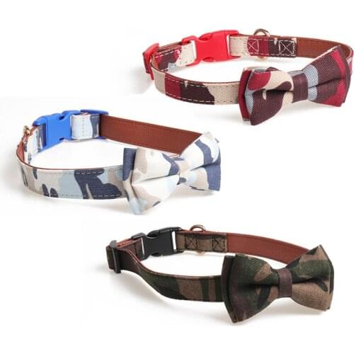 Camo Dog Collar PU Leather Unique Bow Tie Collar for Dog Cat Pet Product Dog Accessories Necklace for Small Medium Dogs S M L