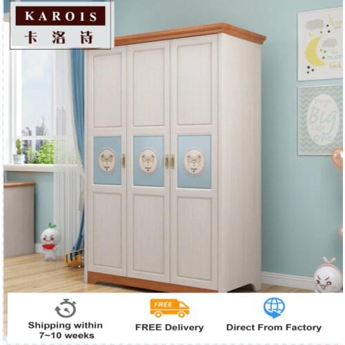 KAROIS 880805 Nordic Cartoon Three Door Wardrobe 3 Doors Solid Wood Childrens Room Bedroom Boy Locker