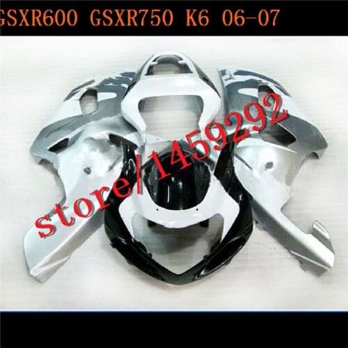 Fairing Kit Fits for GSXR600 GSXR750 K6 06-07 GSXR 600 750 2006-2007 Silver white Black Molded Fairing