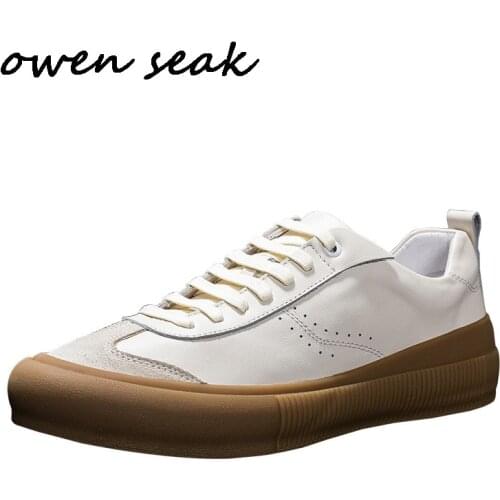 Owen Seak Men Casual Shoes Luxury Trainers Genuine Leather Lace Up Loafers Sneakers Male Autumn Boots Flats White Shoes